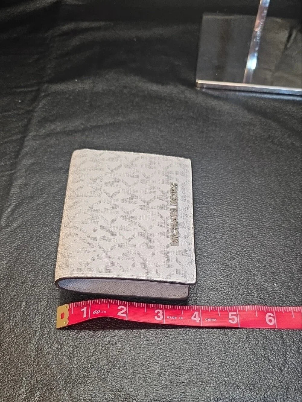 Michael Kors Light Gray MK Logo Men's Card Holder Wallet with Silver Logo